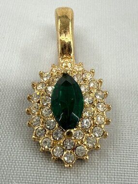 Vintage Roman Faux Emerald Marquise Cluster Pendant Gold Retro Princess Core